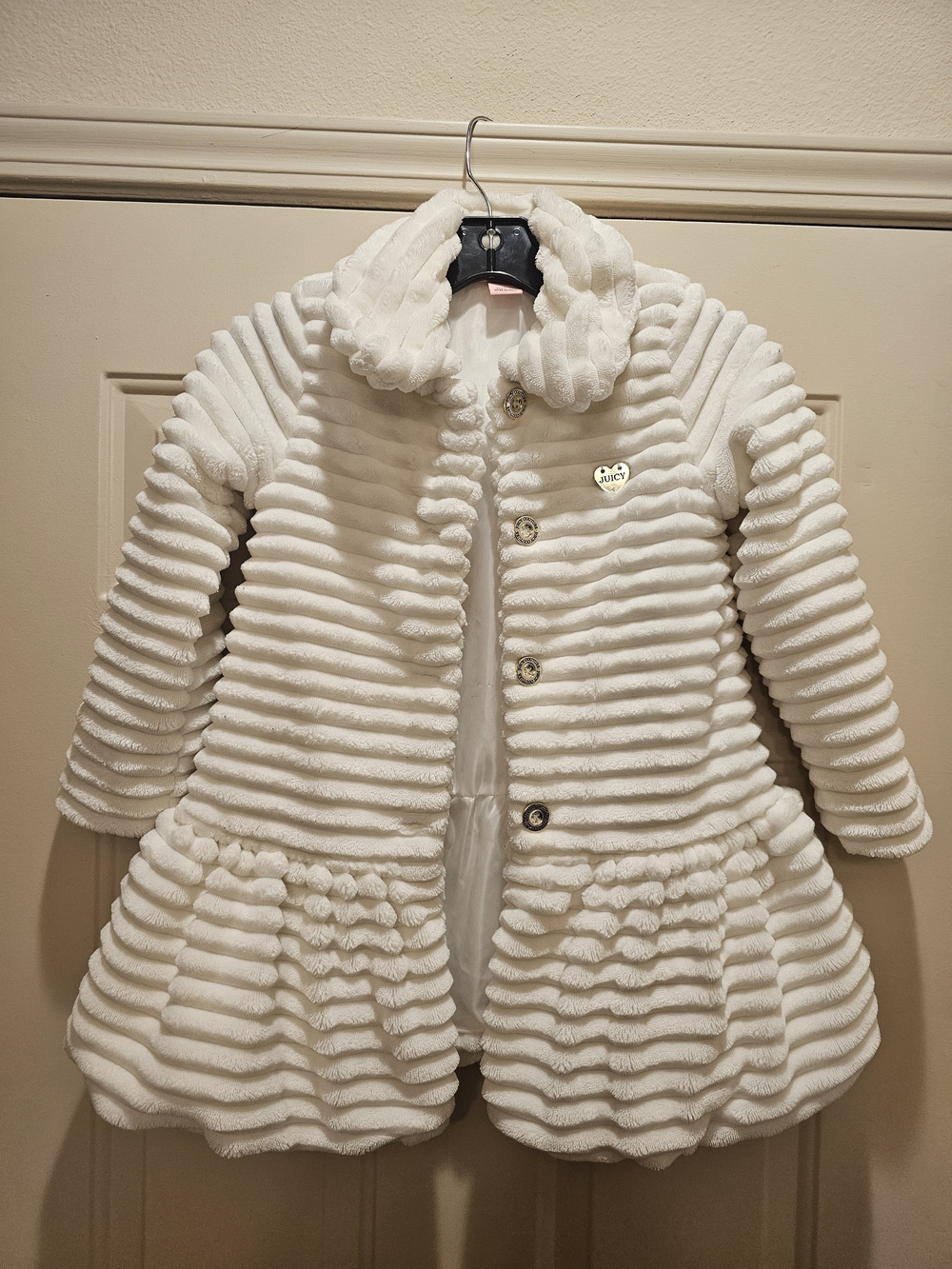Juicy Couture White Textured Girls' Pea Coat